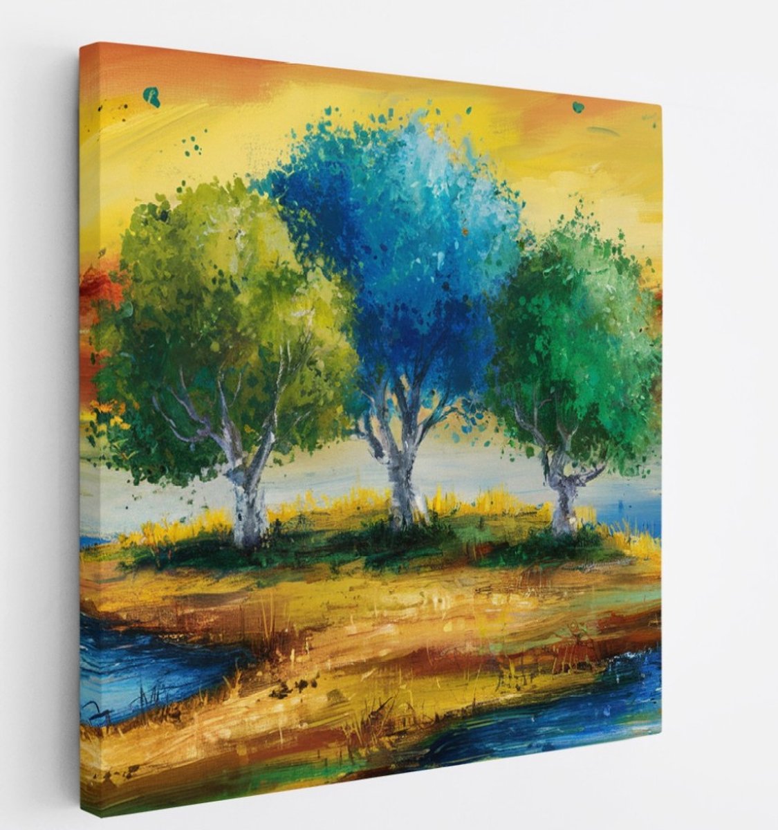 Saammp Canvas Schilderij - gekleurde bomen - Abstract - 60x60 - Foto op canvas - Wanddecoratie - Muurdecoratie Woonkamer - Slaapkamer decoratie - Canvas Print Multicolor