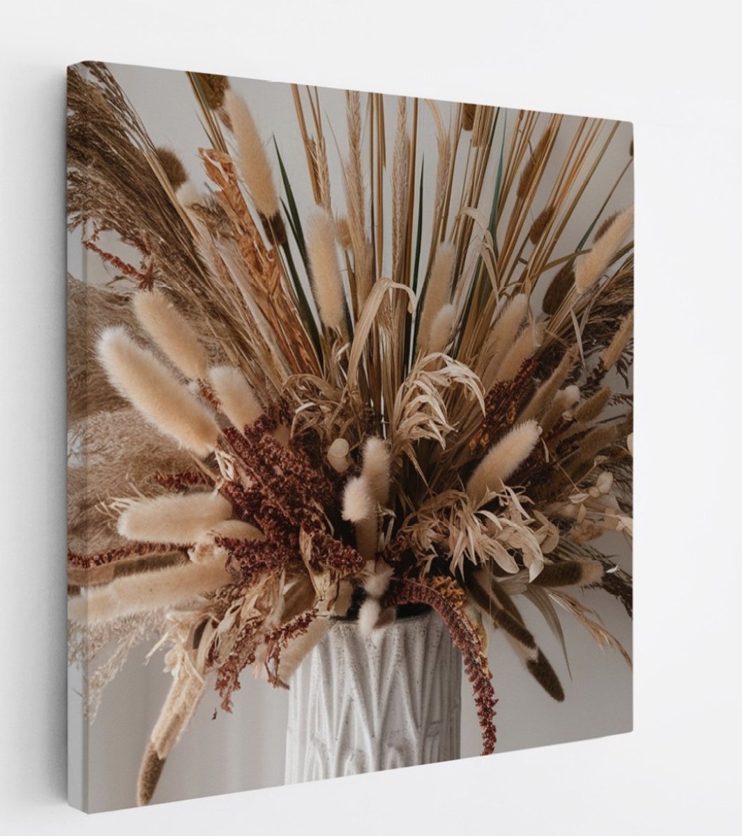 Saammp Canvas Schilderij - Gedroogde Plantenboeket - Natuur - Abstract - 20x20 - Foto op canvas - Wanddecoratie - Muurdecoratie Woonkamer - Kantoor Decoratie Multicolor
