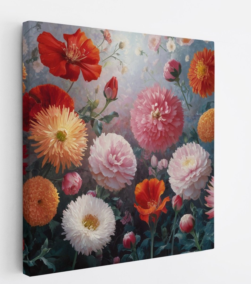 Saammp Canvas Schilderij - Kleurrijke Bloemenmix - Levendig en Natuurlijk - 20x20 - Foto op canvas - Wanddecoratie - Muurdecoratie Woonkamer - Kantoor Decoratie Multicolor