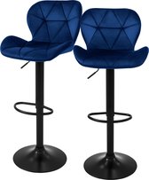 Bol.com Barkruk set van 2 blauw fluwelen bekleding met rugleuning en voetensteun in hoogte verstelbaar 59-79cm ML-Design aanbieding