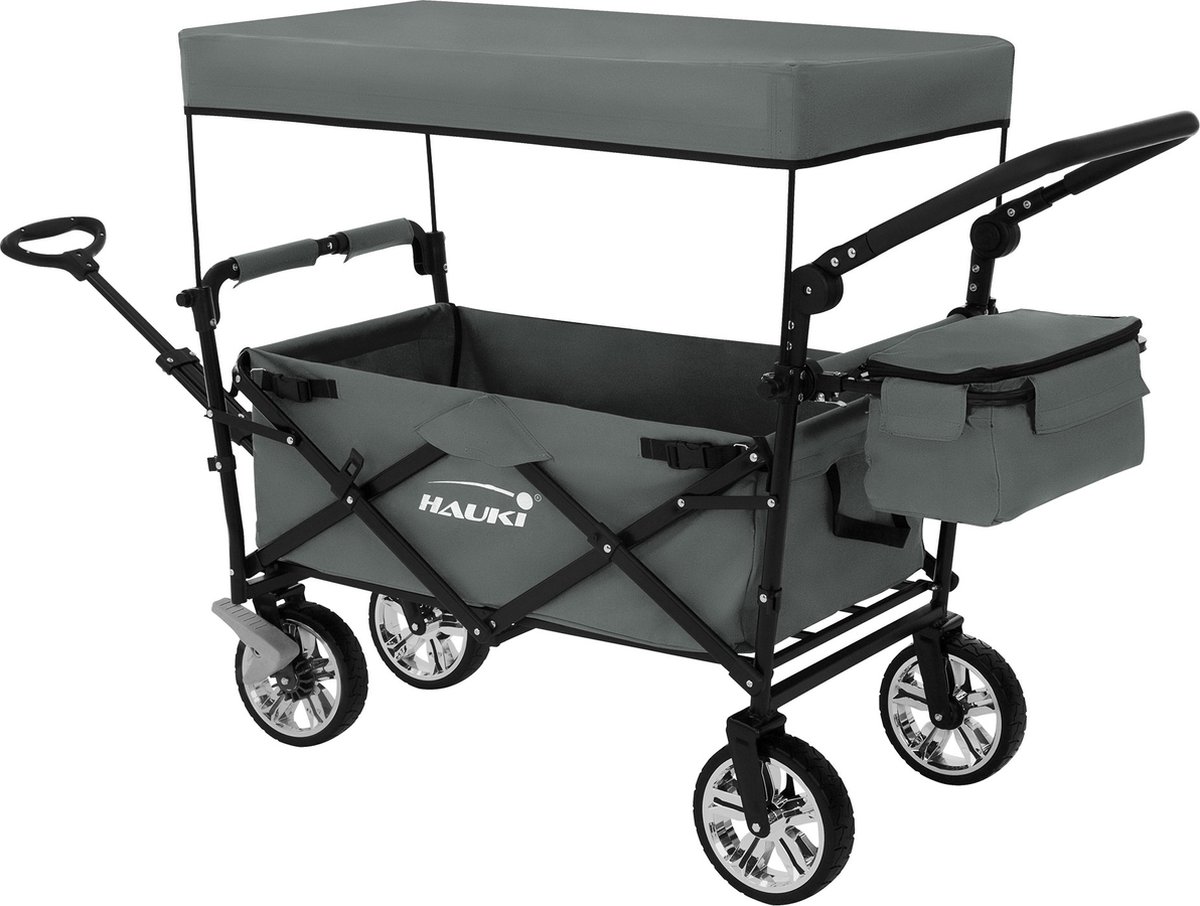 Hauki Bolderwagen Opvouwbaar Met Dak, Grijs, Bolderwagen Opvouwbaar, Transportwagen Voor Kinderen