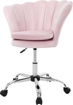 Bureaustoel met wielen en rugleuning schelpdesign 68x68 cm lichtroze fluweel metalen frame ML design