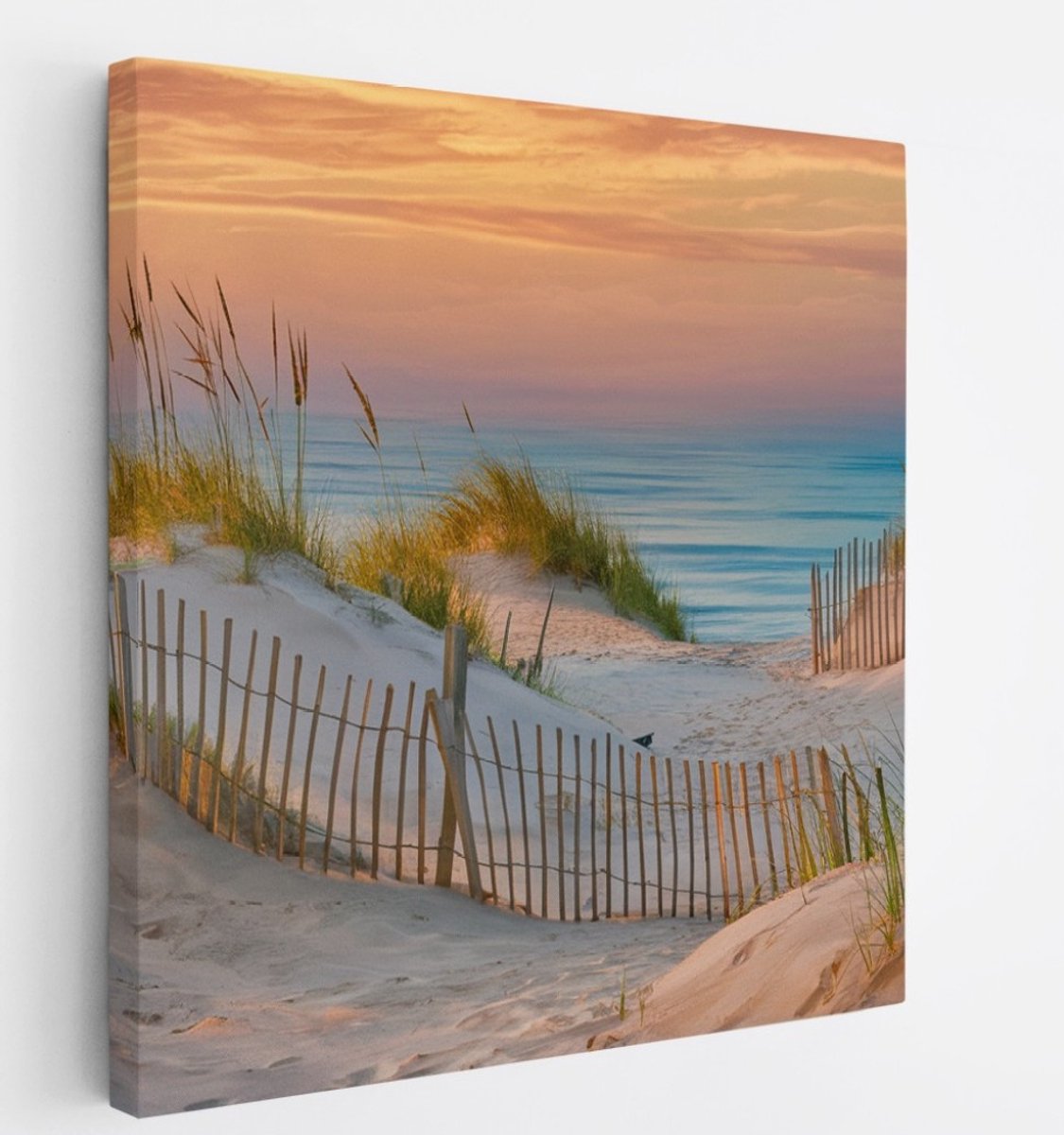 Saammp Canvas Schilderij - Strand - Duinen - Zee - Helmgras - 20x20 - Foto op canvas - Wanddecoratie - muurdecoratie Woonkamer - Slaapkamer decoratie - Canvas Print Multicolor