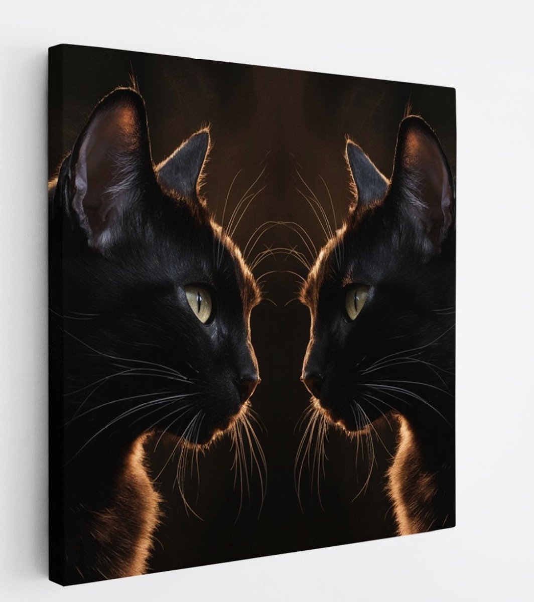 Saammp Canvas Schilderij - 2 katten - Natuur - Dieren - 60x60 - Foto op canvas - Wanddecoratie - Muurdecoratie Woonkamer - Slaapkamer decoratie - Canvas Print Multicolor