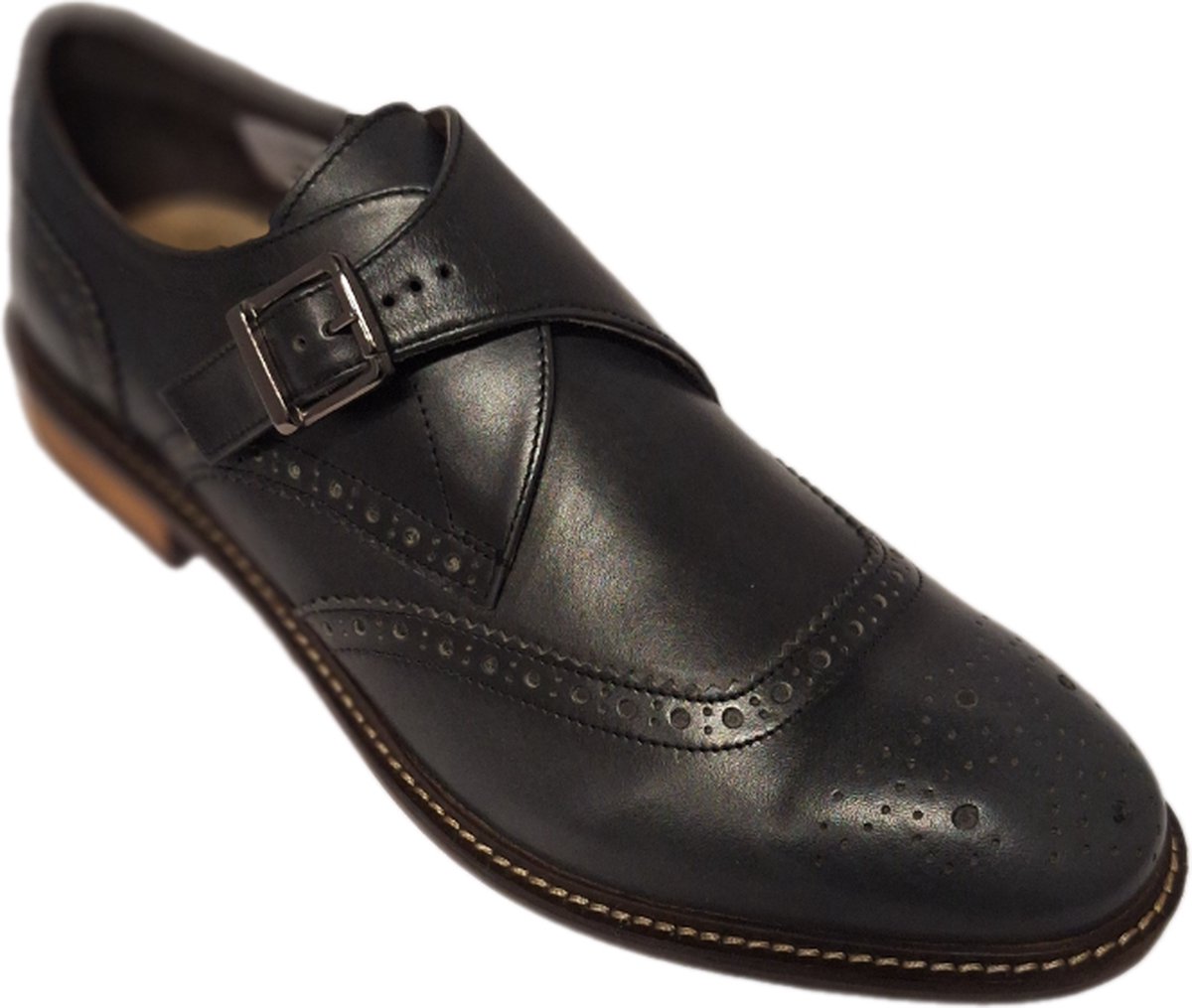 BASE LONDON-KLASSIEKE HERENSCHOEN-ANTIQUE GREY- GESPSLUITING-LEER-SIZE 42