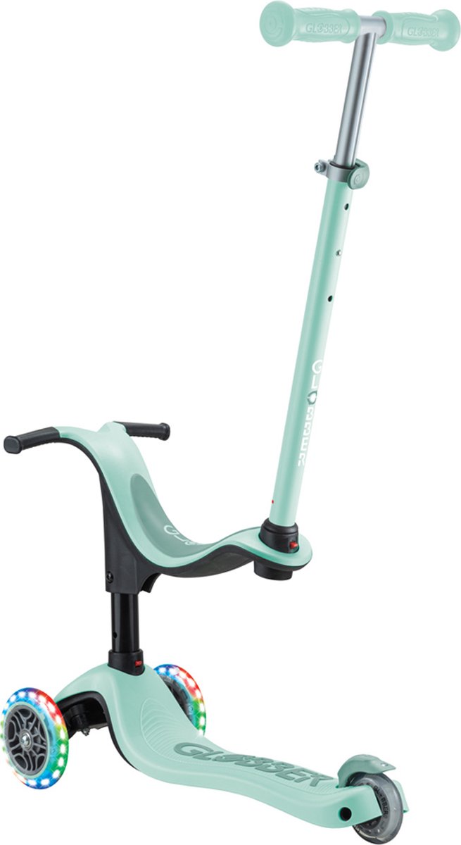 Bol.com Meegroeistep- Globber Go Up Sporty Lights Mint - munt - lichtgevende wielen - met duwstang - in hoogte verstelbaar - van... aanbieding