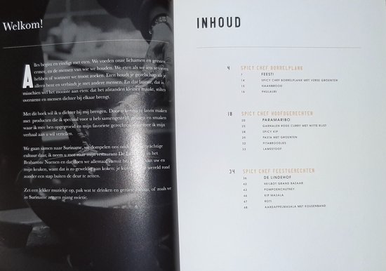 Inhoudsopgave van het kookboek 'Spicy Chef'.