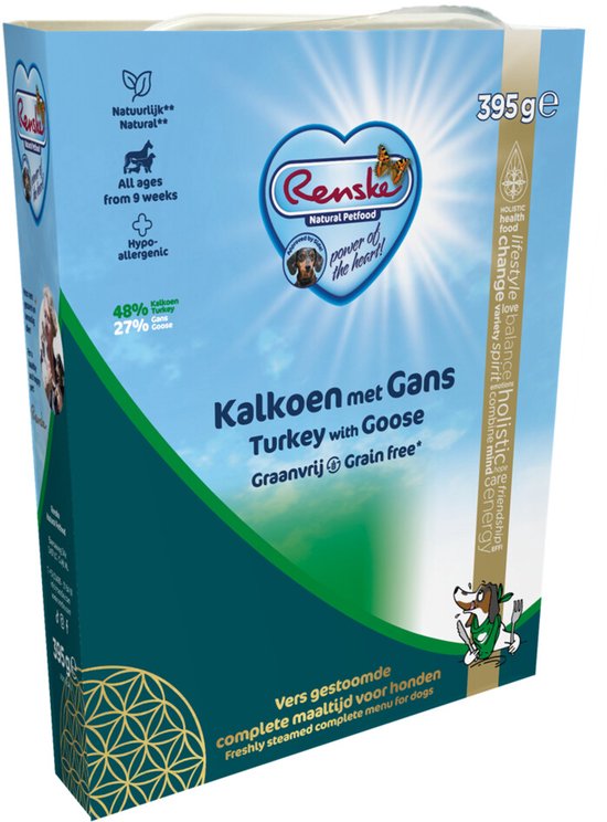 Renske Vers Gestoomd Complete Menu Hondenvoer Nat Kalkoen & Gans Graanvrij 395 gr