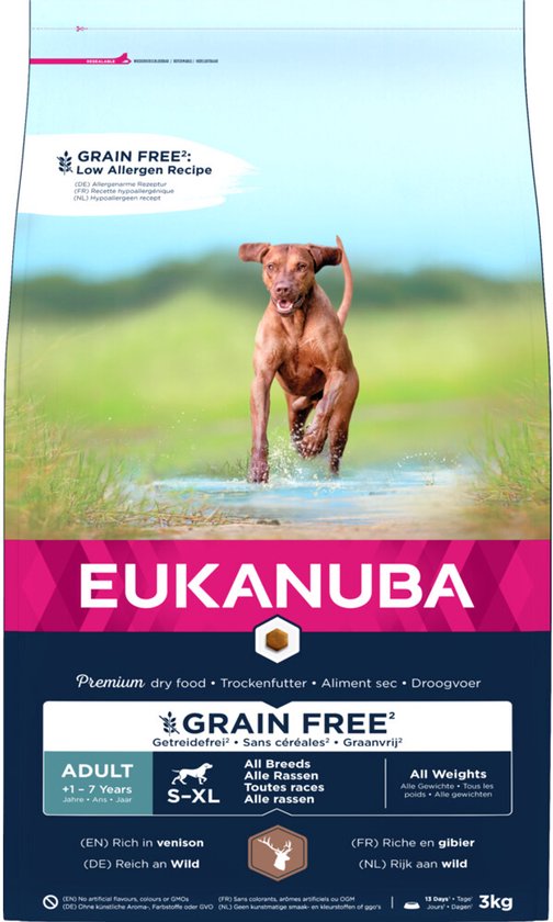 Eukanuba Adult Graanvrij Hondenvoer Hert - 3 x 3 kg - Voordeelverpakking