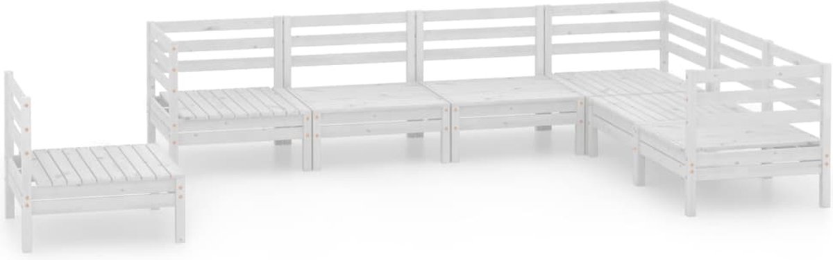 The Living Store 7-delige Loungeset massief grenenhout wit - Tuinmeubles - Lounge Set - Houten Bank - Buitendecor - Balkon Decor