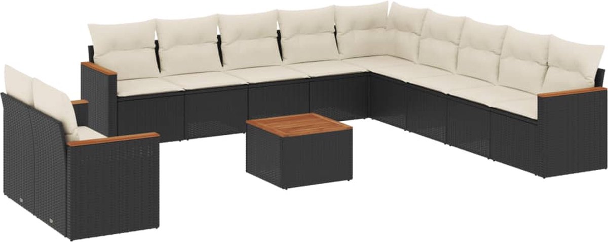 The Living Store 12-delige Loungeset met kussens poly rattan zwart - Loungeset - Tuinmeubels - Lounge Set - Tuinlounge - Outdoor Furniture