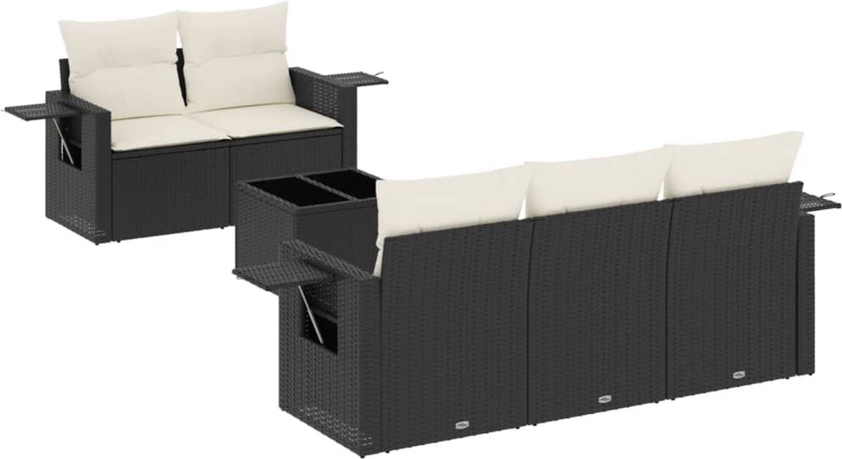 The Living Store 6-delige Loungeset met kussens poly rattan zwart - Tuinlounge - Lounge Set - Buitendecoratie - Buitenkamer - Garden Furniture