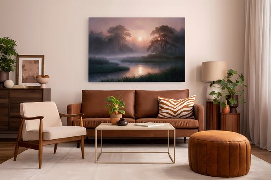 Tableau sur toile Saammp - Nature - Paysage brumeux - 120x80 - Photo sur toile - Décoration murale - Décoration murale salon - Décoration chambre - Impression sur toile