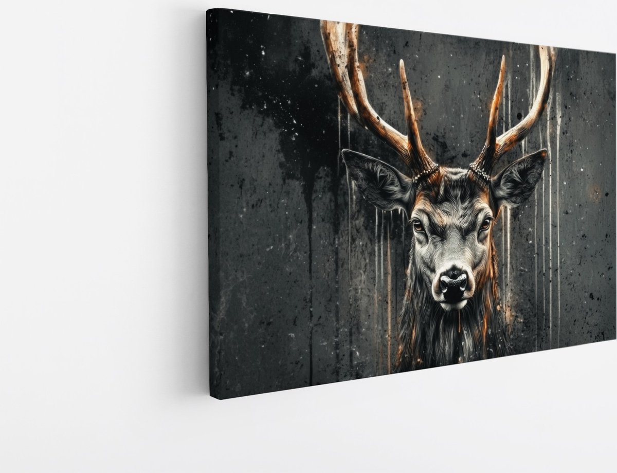 Saammp Canvas Schilderij - Hert portret - Abstract - Natuur - Dieren - 120x80 - Foto op canvas - Wanddecoratie - Muurdecoratie Woonkamer - Slaapkamer decoratie - Canvas Print Multicolor