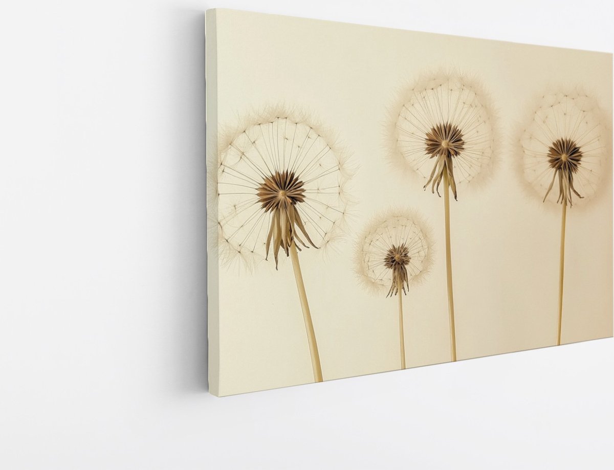 Saammp Canvas Schilderij - Minimalistische Paardenbloemen - Natuur - Modern - 150x100 - Foto op canvas - Wanddecoratie - Muurdecoratie Woonkamer - Kantoor Decoratie Multicolor