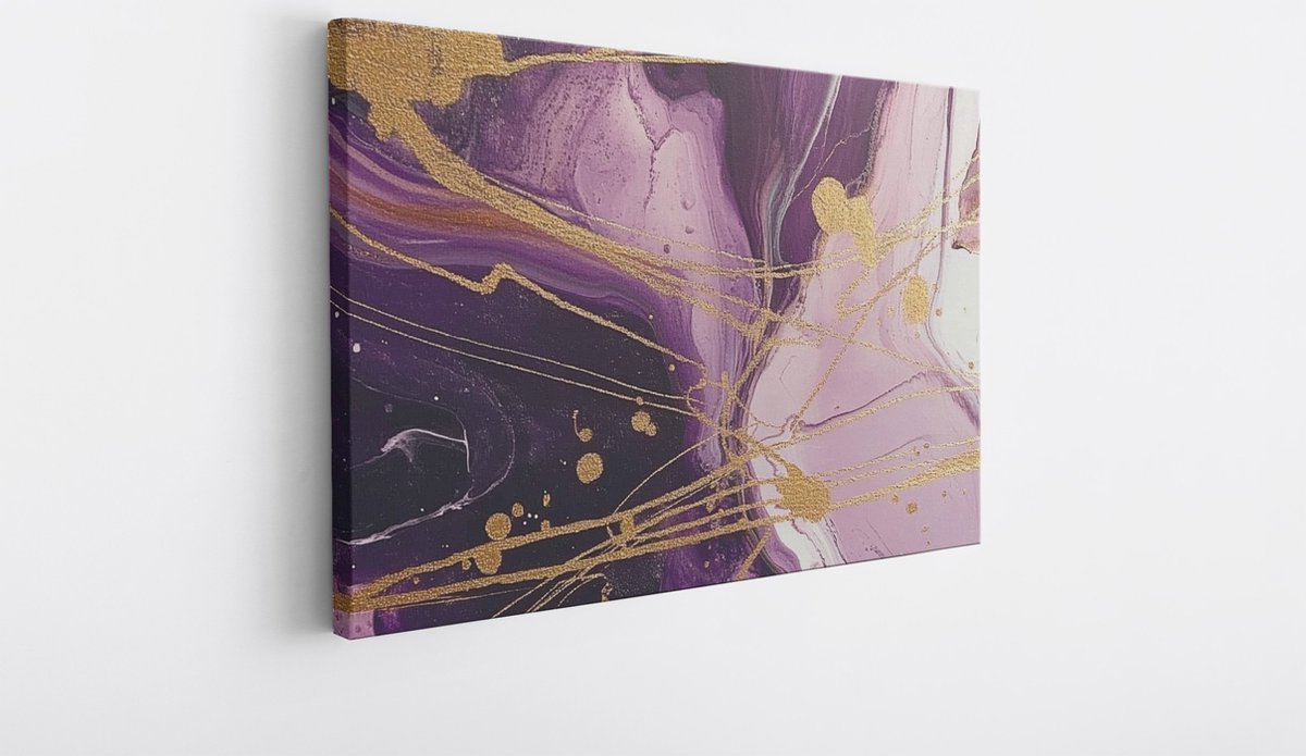 Saammp Canvas Schilderij - Paars marmer - Abstract kunstwerk - 120x80 - Foto op canvas - Wanddecoratie - Muurdecoratie Woonkamer - Slaapkamer decoratie - Canvas Print Multicolor