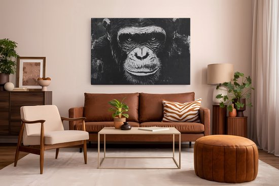 Saammp Canvas Schilderij - Aap portret - Abstract - Dier - 120x80 - Foto op canvas - Wanddecoratie - Muurdecoratie Woonkamer - Slaapkamer decoratie - Canvas Print