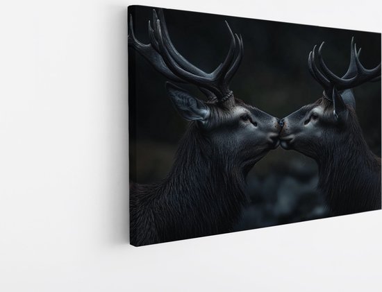 Saammp Canvas Schilderij - 2 Herten - liefdevol- Natuur - Dieren - 50x40 - Foto op canvas - Wanddecoratie - Muurdecoratie Woonkamer - Slaapkamer decoratie - Canvas Print
