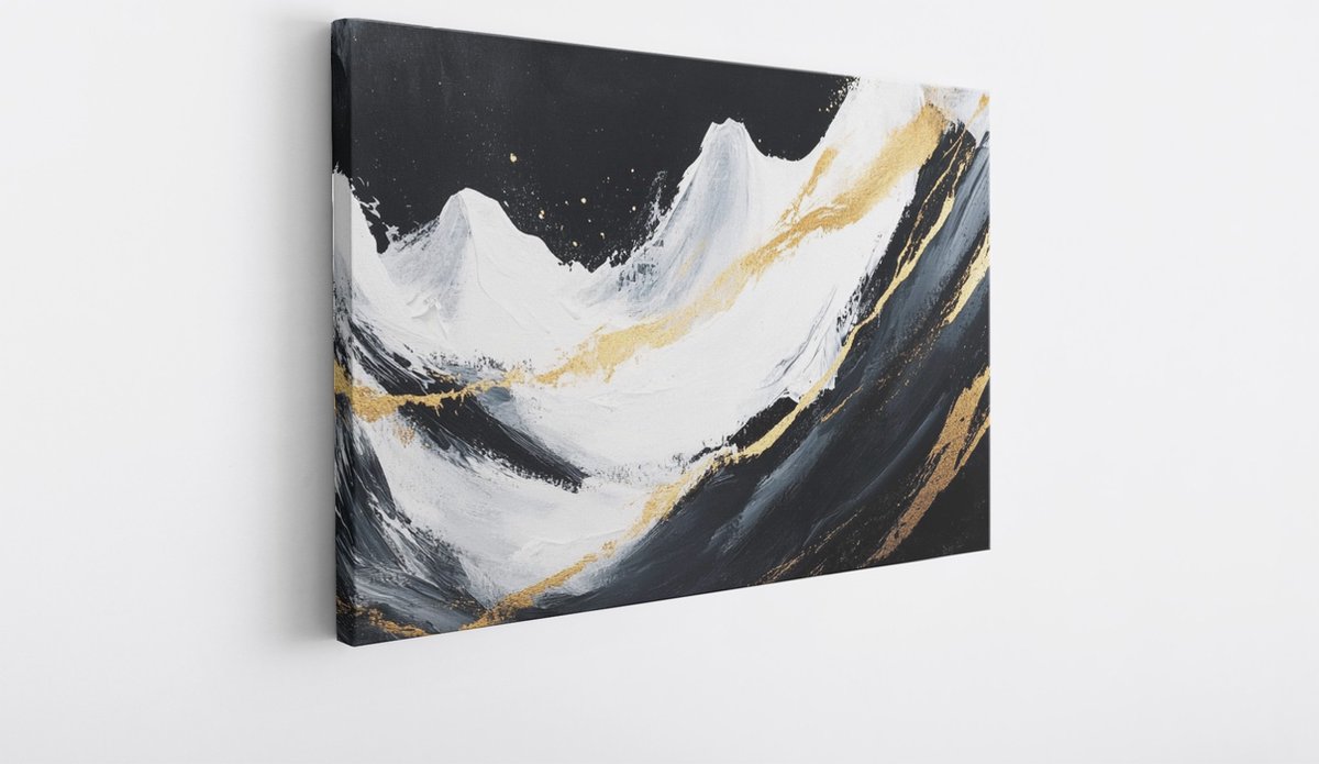 Saammp Canvas Schilderij - zwarte penseelstreken - Abstract kunstwerk - 30x20 - Foto op canvas - Wanddecoratie - Muurdecoratie Woonkamer - Slaapkamer decoratie - Canvas Print Multicolor