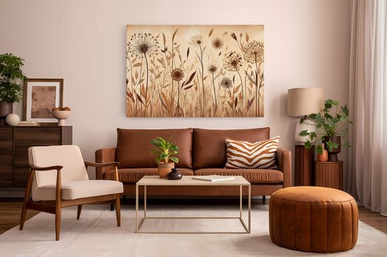 Saammp Canvas Schilderij - Vintage Bloemen - Natuur -Abstract - 70x50 - Foto op canvas - Wanddecoratie - Muurdecoratie Woonkamer - Kantoor Decoratie