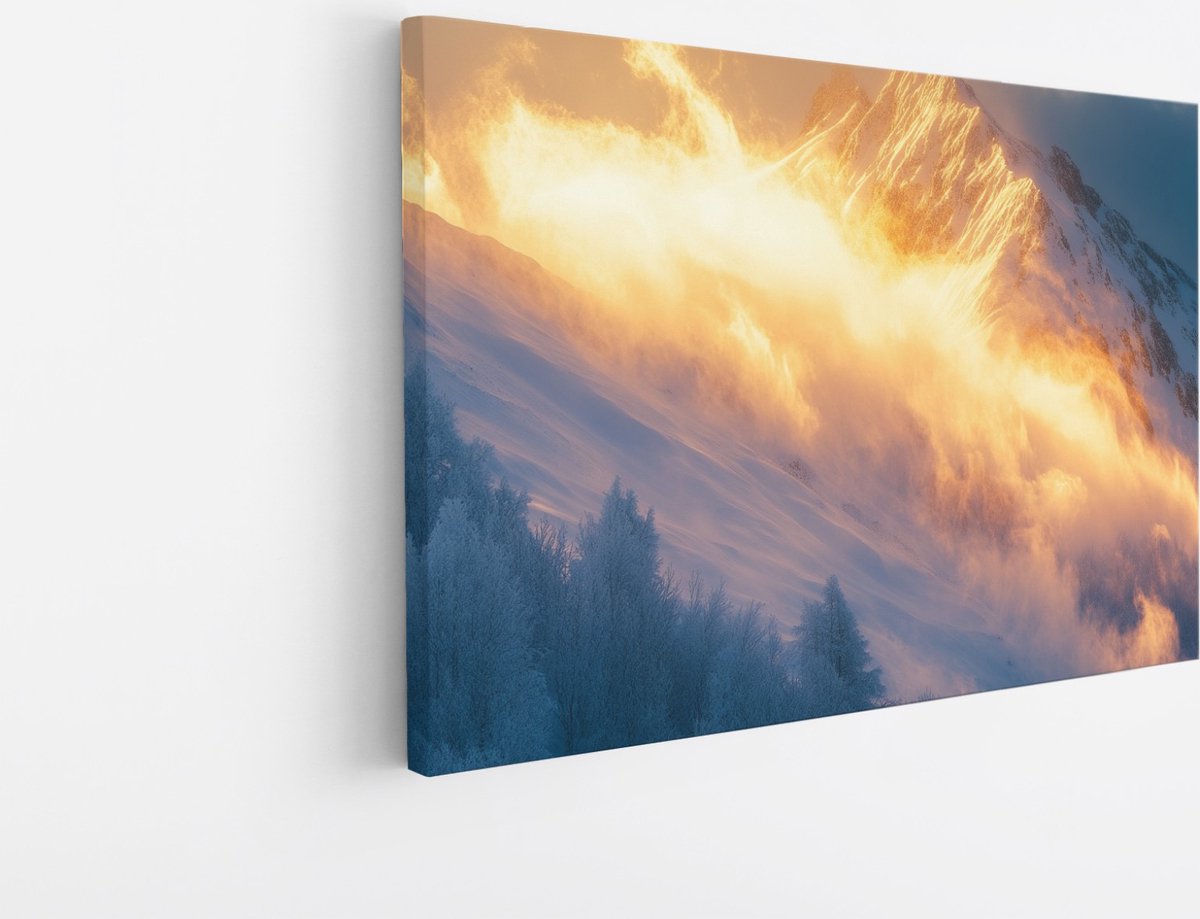 Saammp Canvas Schilderij - Wolken in de bergen - Natuur - Landschap - 60x40 - Foto op canvas - Wanddecoratie - Muurdecoratie Woonkamer - Slaapkamer decoratie - Canvas Print Multicolor