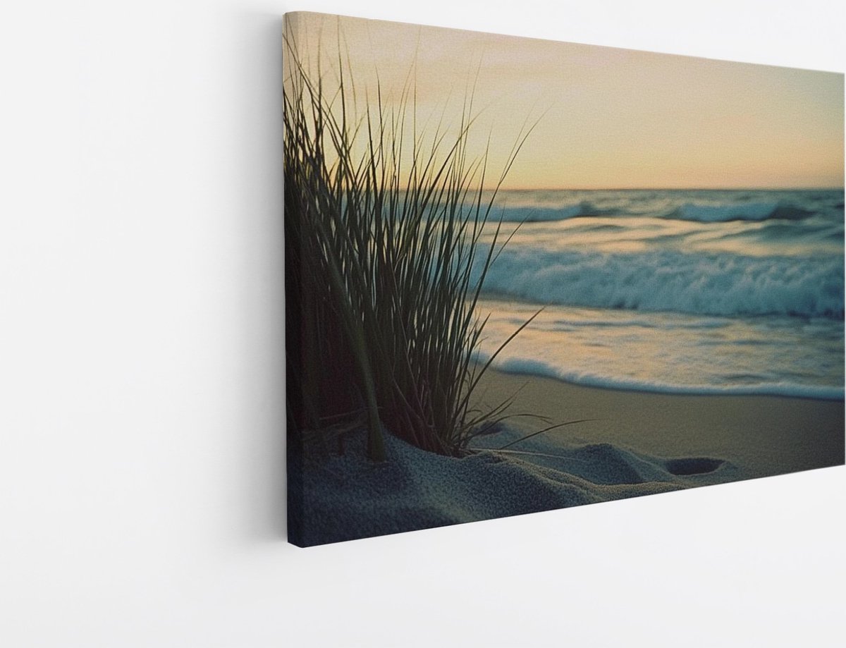 Saammp Canvas Schilderij - Strand - Helmgras - Zee - Duinen - 40x30 - Foto op canvas - Wanddecoratie - muurdecoratie Woonkamer - Slaapkamer decoratie - Canvas Print Multicolor