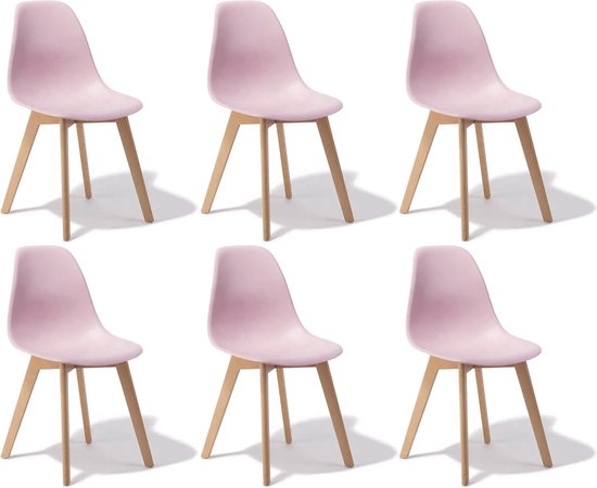 KITO - Lot de 6 Chaises de salle à manger - Chaises baquets roses avec pieds en hêtre - Design scandinave