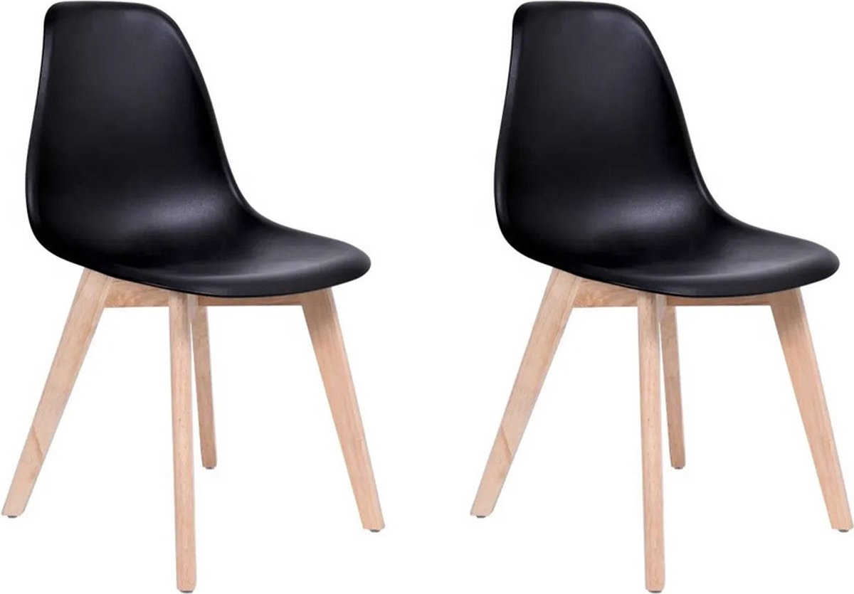 Viking Choice KITO Eetkamerstoelen Set van 2 - Zwart - Kuipstoelen met Beukenhouten Poten