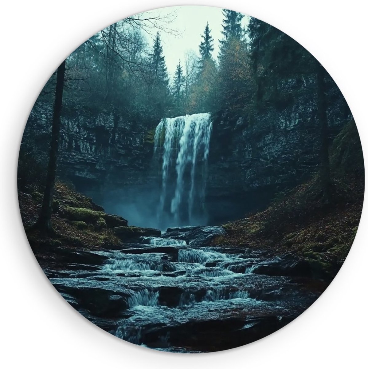 Saammp Muurcirkel Hout - Natuur - Waterval - Ijsland - landschap - Ø 80 - Wandcirkel - Wanddecoratie Cirkel - Muurdecoratie Woonkamer - Slaapkamer decoratie - Rond Schilderij