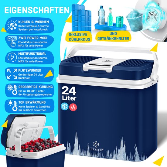 KESSER® Thermo-Elektrische Koelbox 24L Koelt & Verwarmt - Koelbox elektrisch 12V en 230V voor Auto en Camping - Marineblauw van Merkloos — afbeelding 2