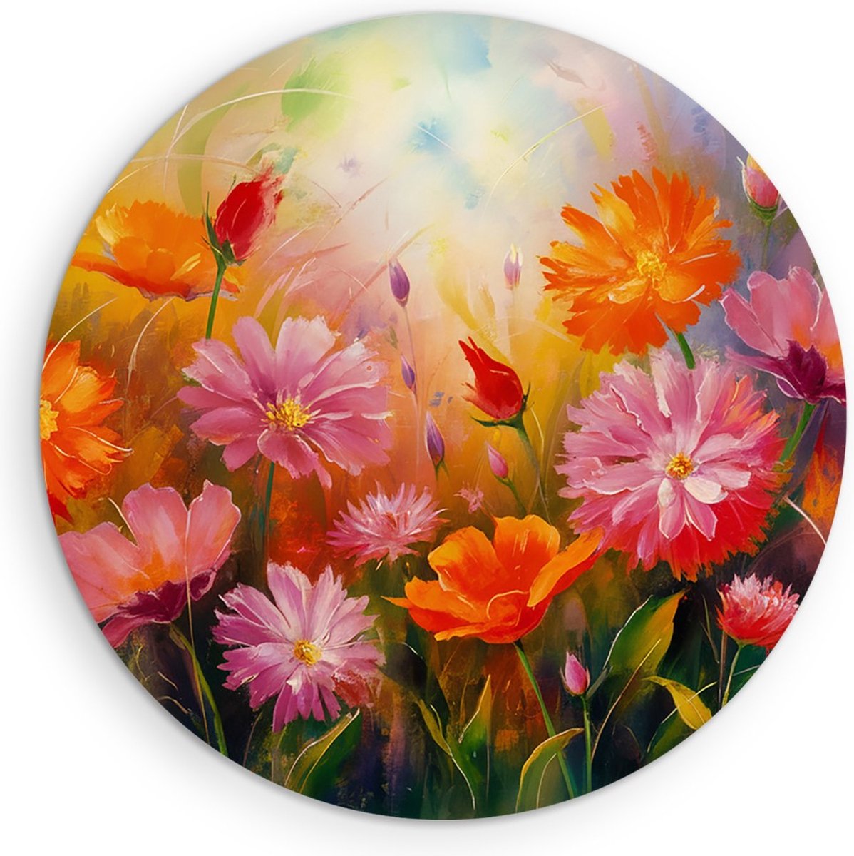 Saammp Muurcirkel Hout - Bloemen - Vrolijke Kleuren - Natuur - Abstract - Ø 40 - Wandcirkel - Wanddecoratie Cirkel - Muurdecoratie Woonkamer - Kantoor Decoratie