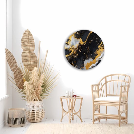Saammp Forex Wall Circle - Liquide - Zwart - Oeuvre Abstraite - Ø 80 - Cercle Mural - Cercle Décoration murale Murale - Décoration murale Murale Salon - Décoration Chambre - Peinture Ronde