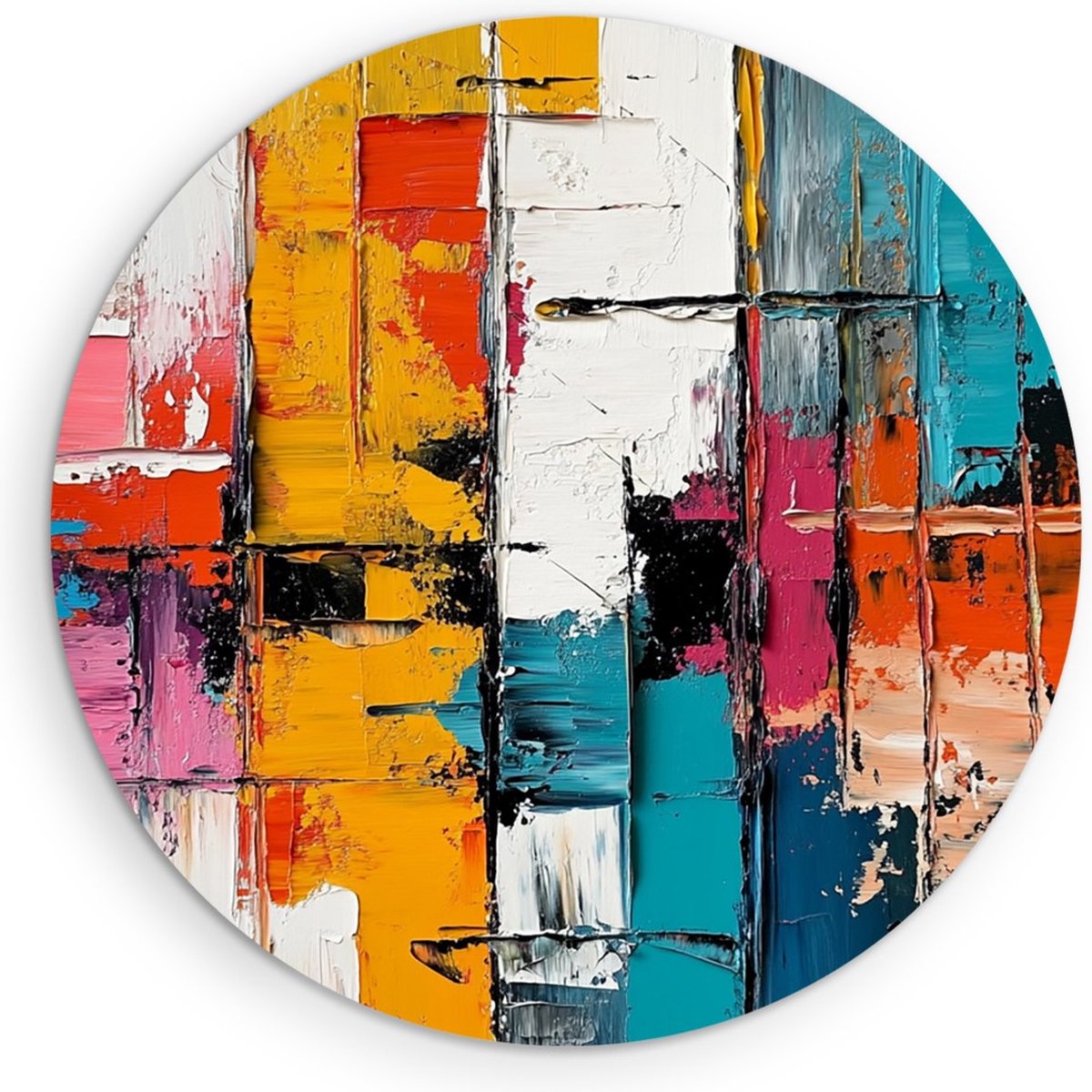 Saammp Forex Muurcirkel - Kleurrijk geblokt - Abstract kunstwerk - Ø 50 - Wandcirkel - Wanddecoratie Cirkel - Muurdecoratie Woonkamer - Slaapkamer decoratie - Rond Schilderij