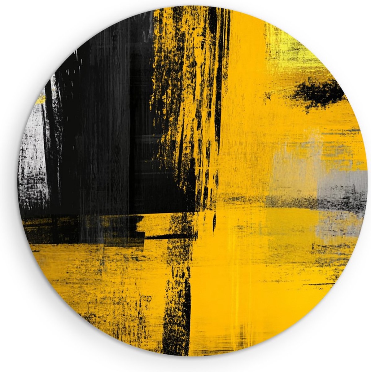 Saammp Forex Muurcirkel - Zwart geel - Abstract kunstwerk - Ø 40 - Wandcirkel - Wanddecoratie Cirkel - Muurdecoratie Woonkamer - Slaapkamer decoratie - Rond Schilderij