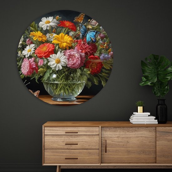 Saammp Forex Wall Circle - Vase avec fleurs - Coloré - Nature - Ø 40 - Cercle mural - Cercle de Décoration murale - Décoration murale Salon - Décoration de bureau