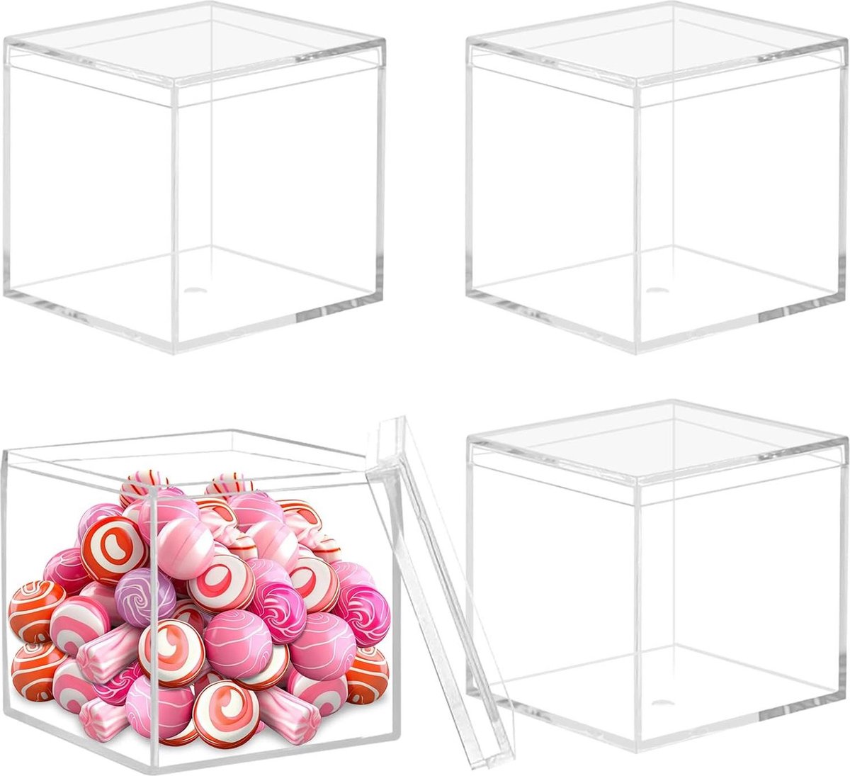 Acryldoos met deksel - 10 x 10 x 10 cm - Transparante opbergdoos voor sieraden en snoep - Set van 4 .