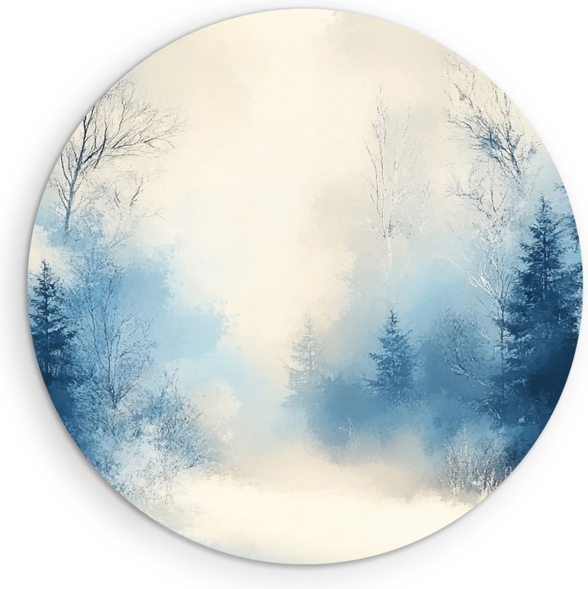 Saammp Muurcirkel Hout - Abstract Winter Landschap - Natuur - Ø 40 - Wandcirkel - Wanddecoratie Cirkel - Muurdecoratie Woonkamer - Slaapkamer decoratie - Rond Schilderij
