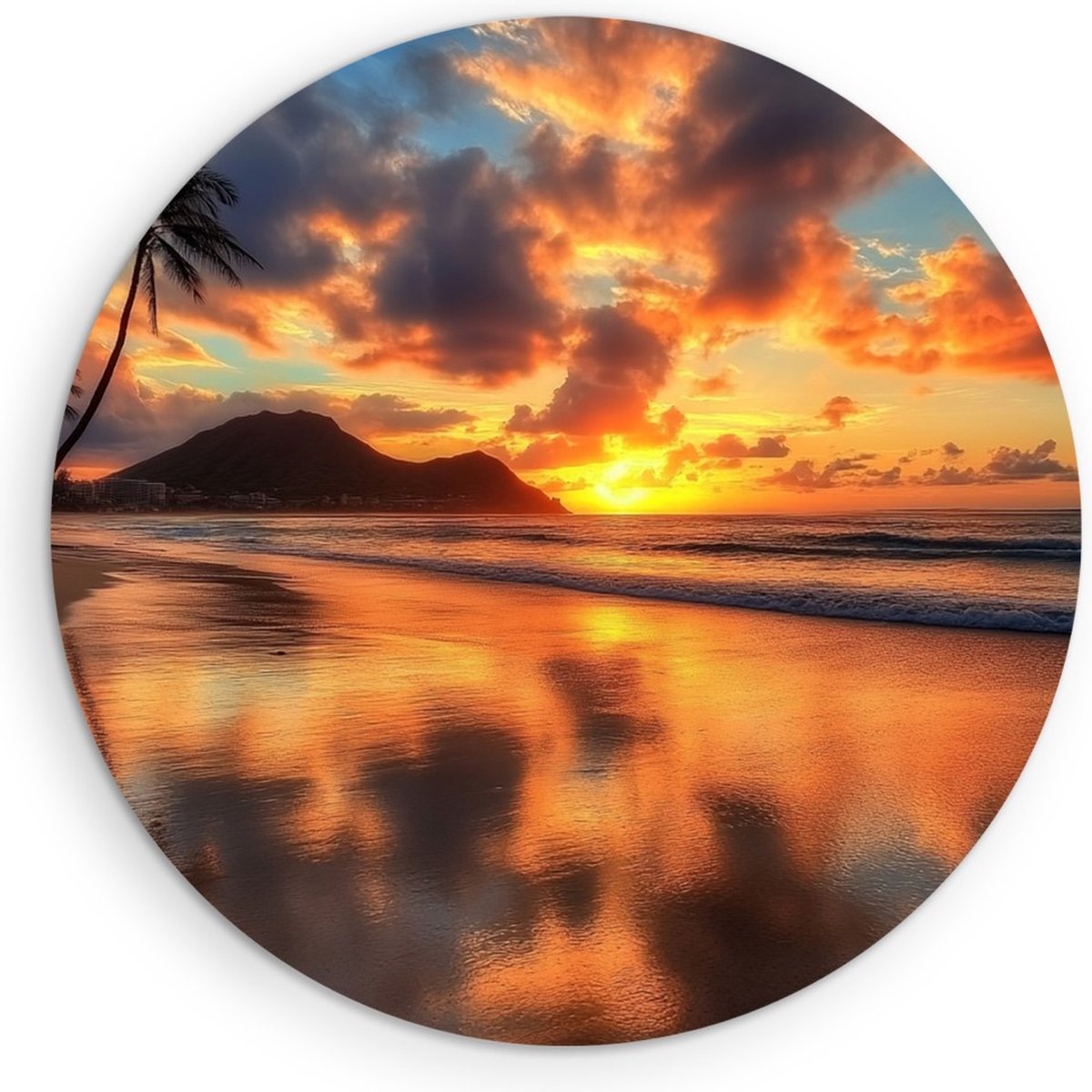 Saammp Forex Muurcirkel - Tropisch strand - Zee met zonsondergang - Ø 70 - Wandcirkel - Wanddecoratie Cirkel - muurdecoratie Woonkamer - Slaapkamer decoratie - Rond Schilderij