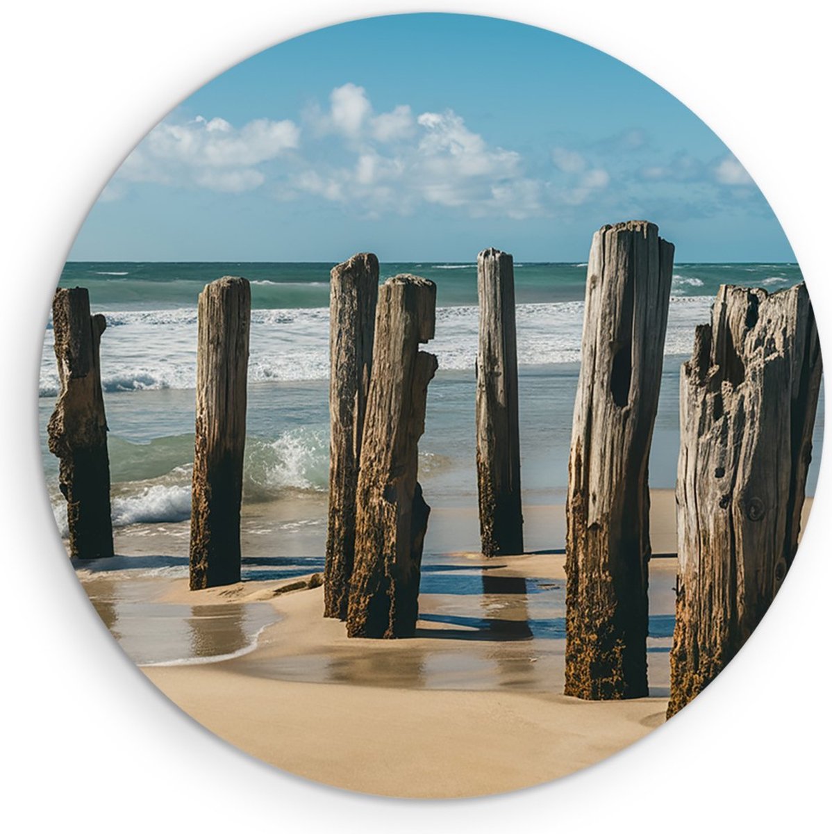 Saammp - Forex Muurcirkel - Strand - Palen in de zee - Ø 30 - Wandcirkel - Wanddecoratie C