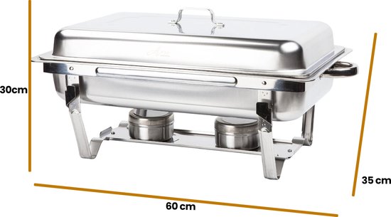 Alora Chafing Dish chrome 3 bakken - Voedsel Verwamer - Voedsel Warmhouden - met Deksel - Buffetwarmer - Roestvrij Staal - Chrome - Earmhoudplaat - Bain Marie - Warmhoudbakken - Warmhoudschalen — afbeelding 5