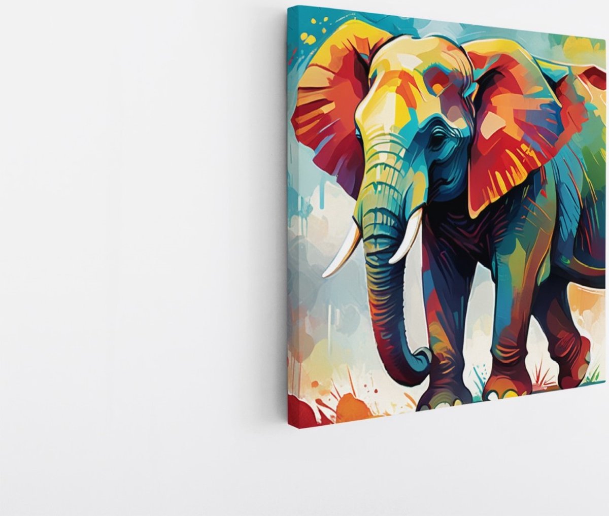 Saammp Canvas Schilderij - Olifant - Kleurrijk olieverf - Dieren - 100x100 - Foto op canvas - Wanddecoratie - Muurdecoratie Woonkamer - Slaapkamer decoratie - Canvas Print Multicolor