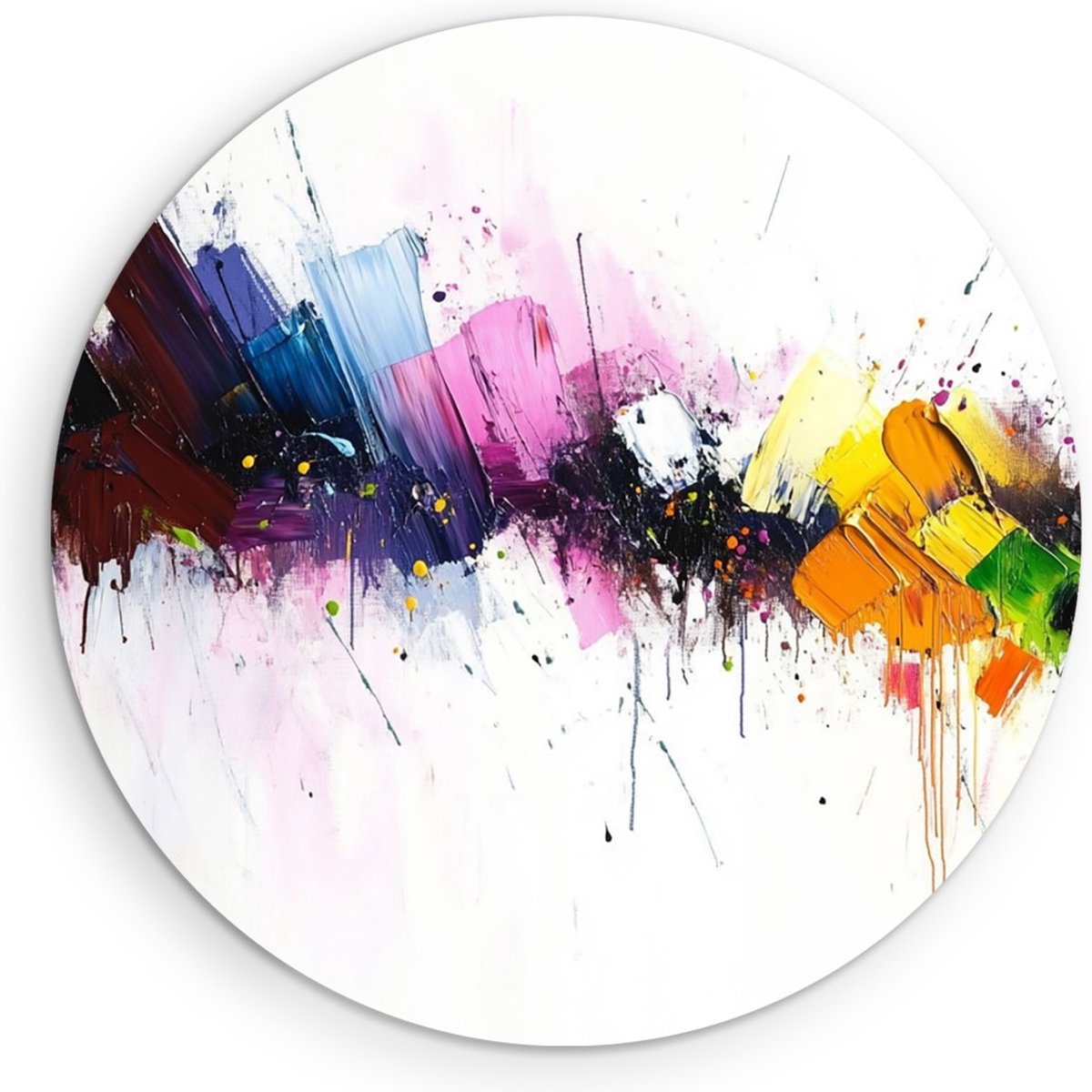 Saammp Forex Muurcirkel - Kleurrijk - Chaotische verfspatten - Abstract - Ø 30 - Wandcirkel - Wanddecoratie Cirkel - Muurdecoratie Woonkamer - Slaapkamer decoratie - Rond Schilderij