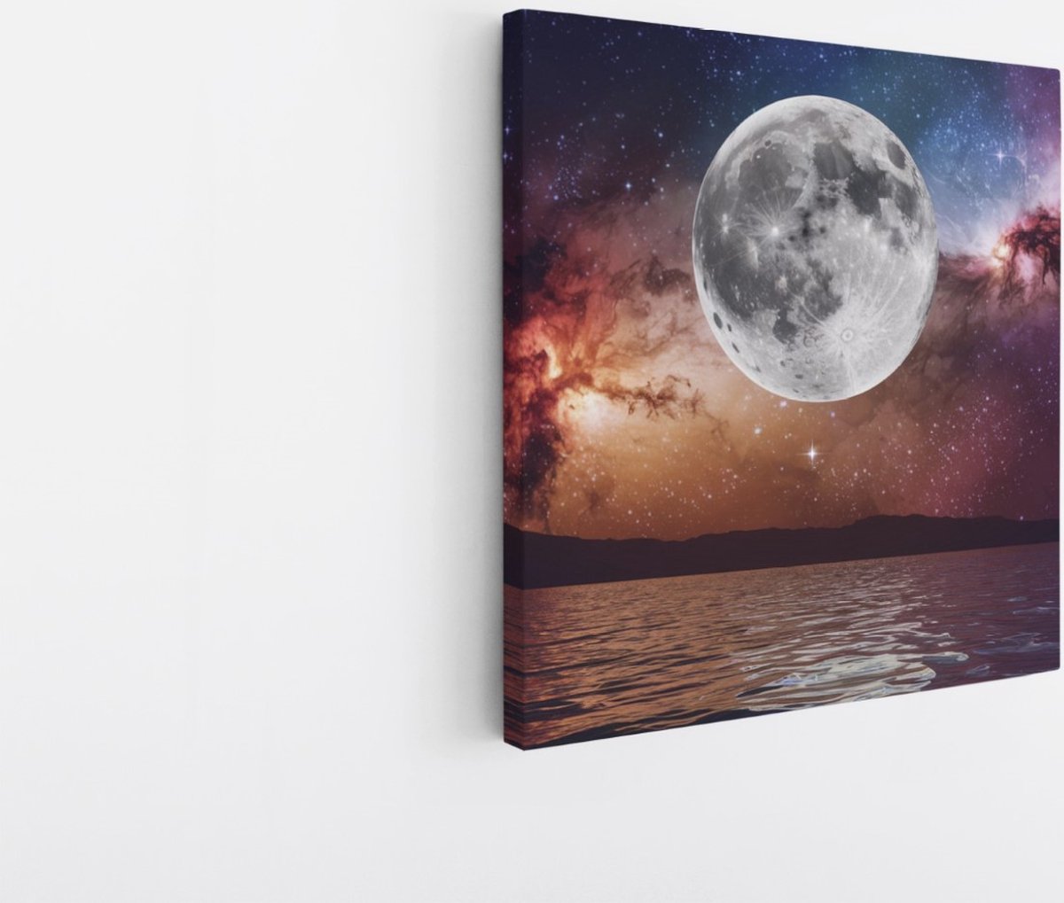 Saammp Canvas Schilderij - Maan met sterrenhemel - Natuur - Ruimte - 30x30 - Foto op canvas - Wanddecoratie - Muurdecoratie Woonkamer - Slaapkamer decoratie - Canvas Print Multicolor