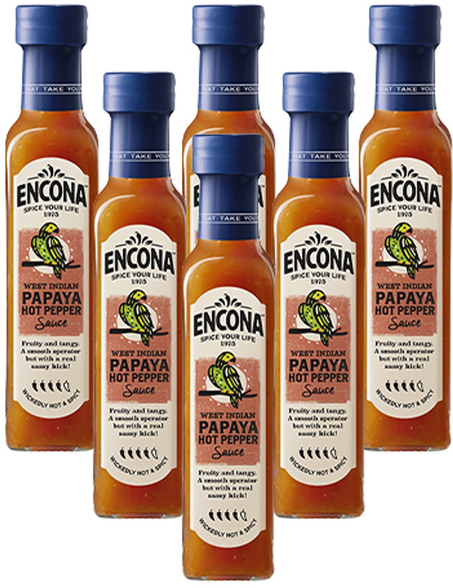 Encona - West Indian Papaya Hot Pepper Sauce - 6x 142ml