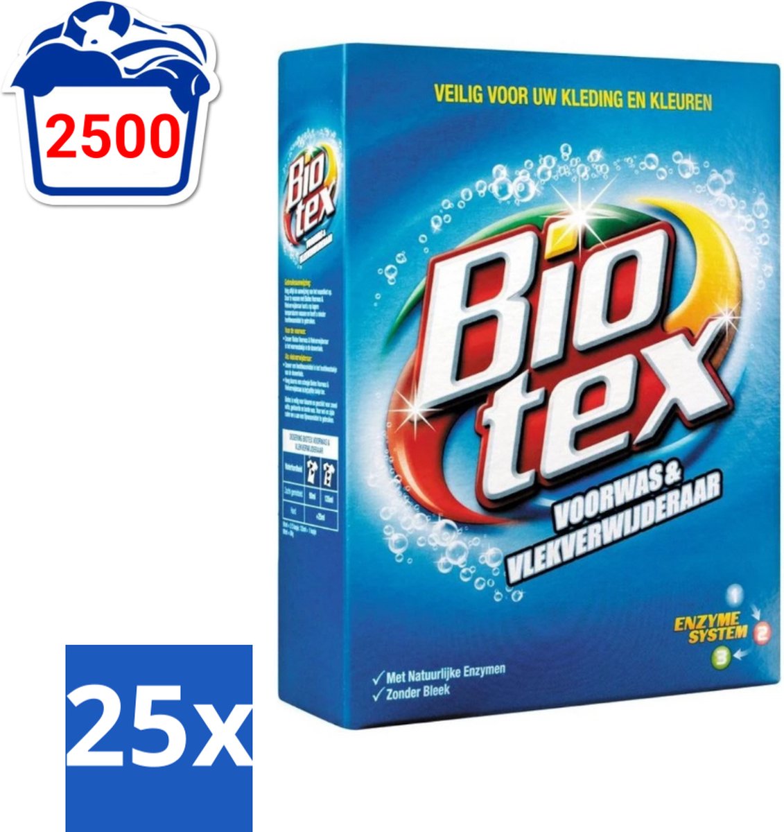 25 x Biotex - Voorwas & Waskrachtversterker - Waspoeder - Witte en Gekleurde Was - 80 Wasbeurten - Waspoeder - Voorwas - Waskrachtversterker - Wasmiddel - Enzymen