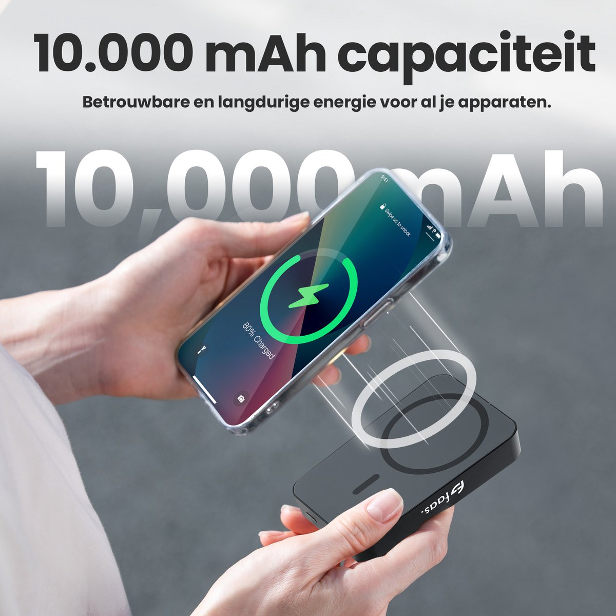 Faas Magsafe Powerbank 10.000mAh Draadloos Zwart 20W - afbeelding 2