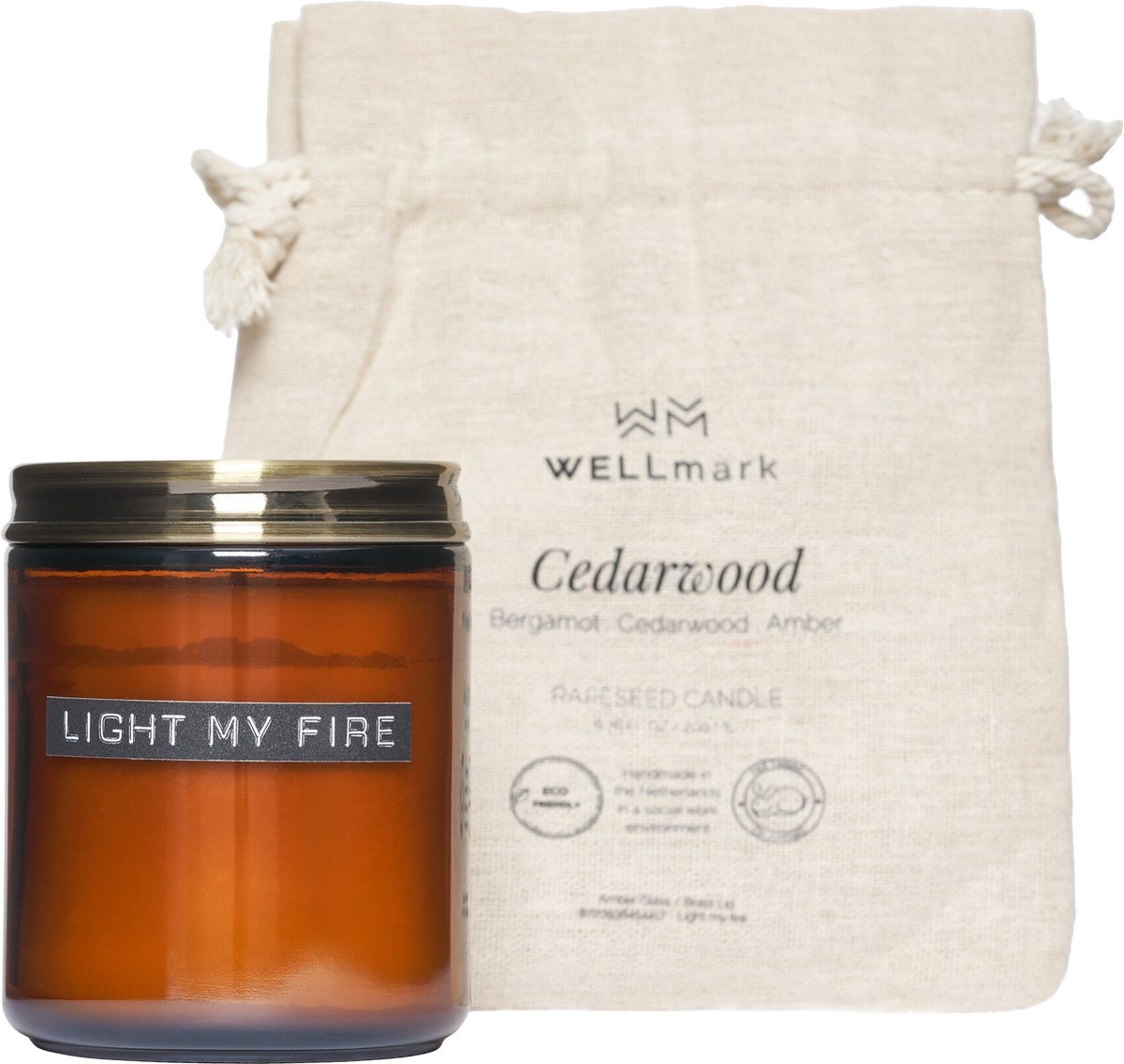 Wellmark geurkaars medium cederwood messing deksel - 'light my fire'