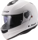 Casque modulable blanc LS2 avec visière teintée et accents noirs. Logo LS2 sur le côté.