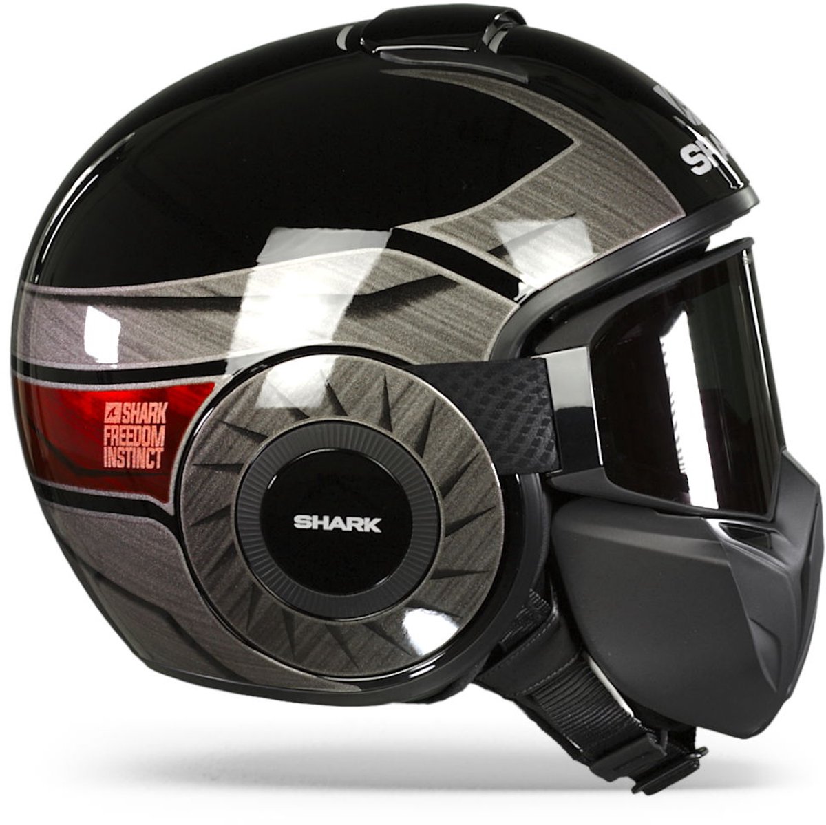 SHARK STREET DRAK TRIBUTE RM Motorhelm jethelm Zwart Chroom Rood - Maat XS – foto 3