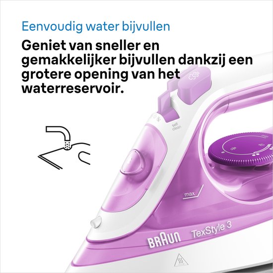 Braun TexStyle 3 SI3030PU - Stoomstrijkijzer - Snel opgewarmd - Precisiepunt - Paars